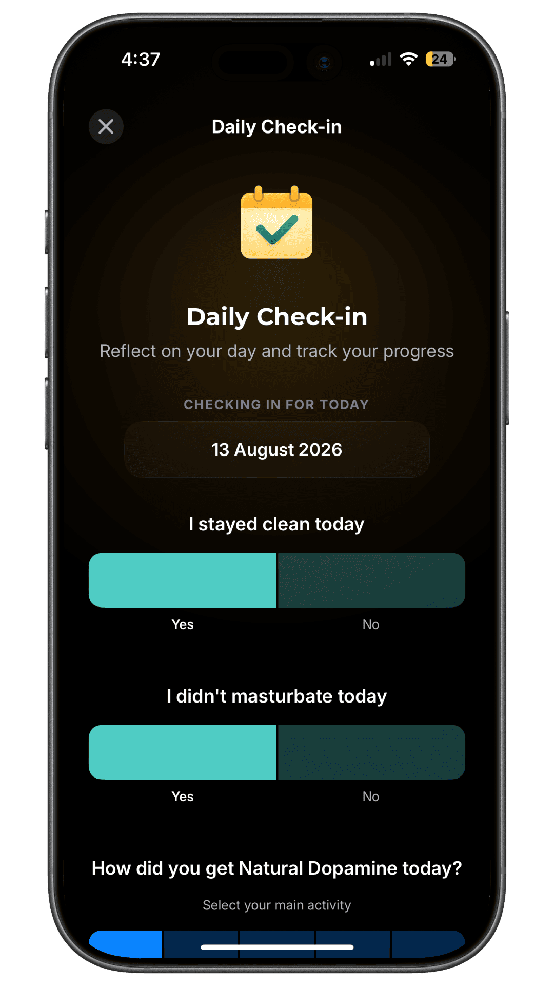 HAJR daily check-in for recording pornography goals and a healthy replacement activity